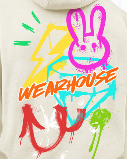 WEARHOUSE GRAFFITI Offwhite Oversized Fleece Hoodie