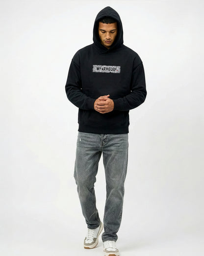FRAGILE Black Oversized Fleece Hoodie