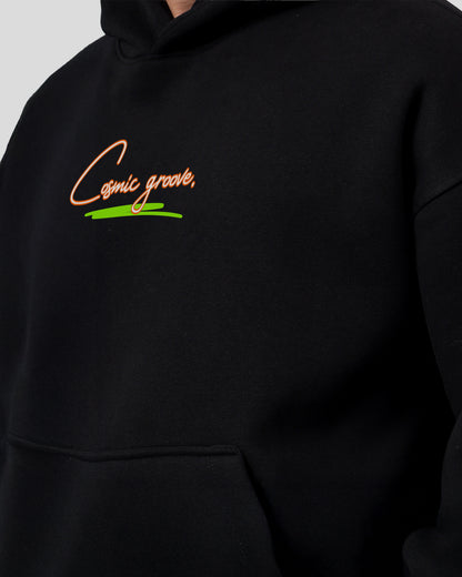 COSMIC GROOVE Black Oversized Fleece Hoodie