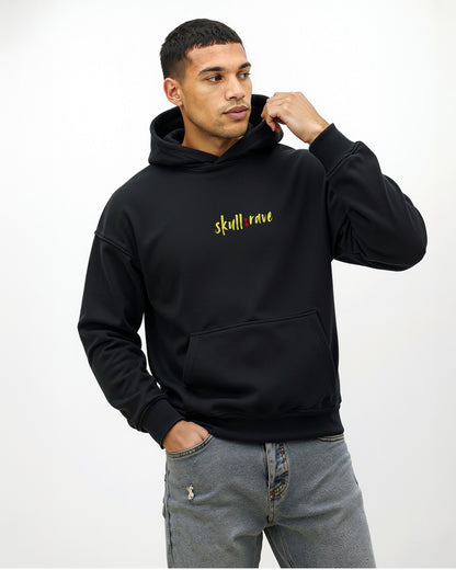 SKULL RAVE Black Oversized Fleece Hoodie