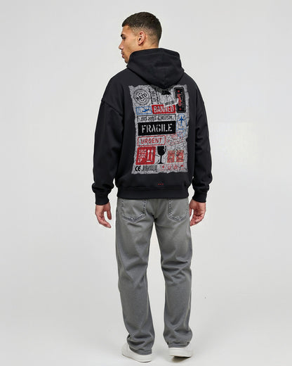 FRAGILE Black Oversized Fleece Hoodie