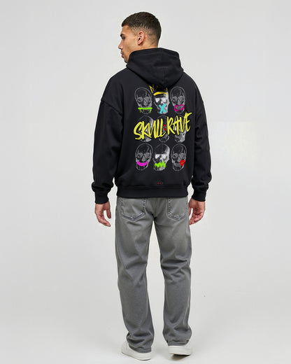SKULL RAVE Black Oversized Fleece Hoodie