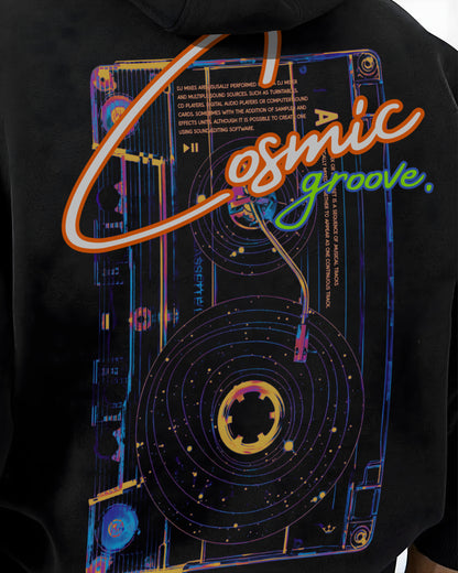 COSMIC GROOVE Black Oversized Fleece Hoodie