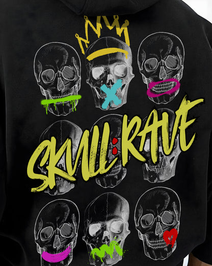 SKULL RAVE Black Oversized Fleece Hoodie