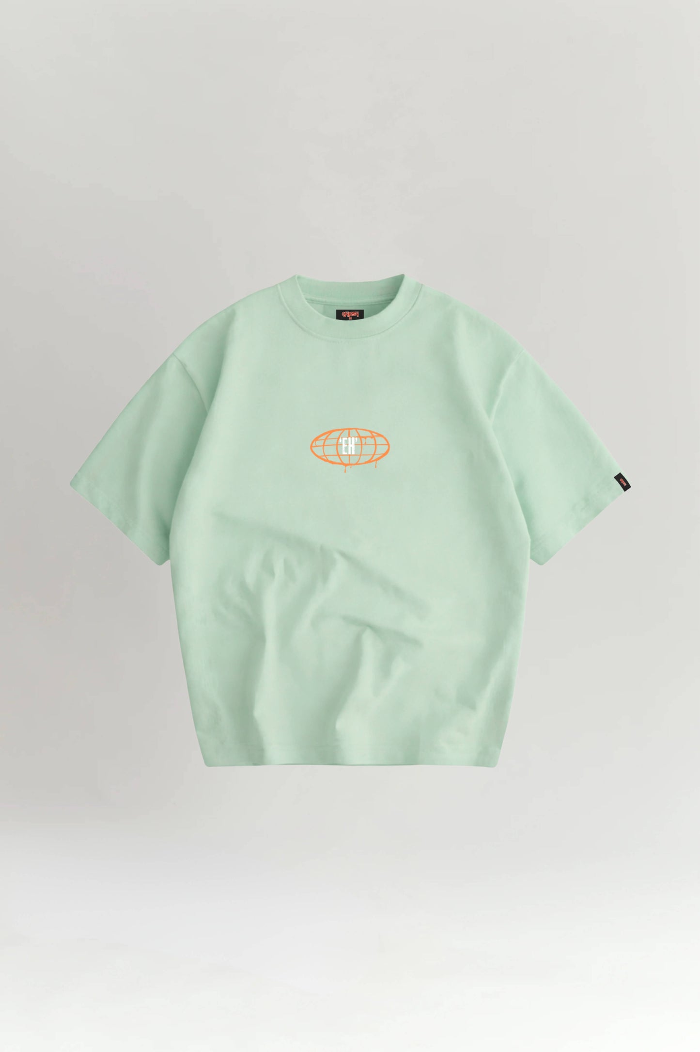 Light green t-shirt with a logo on a white background