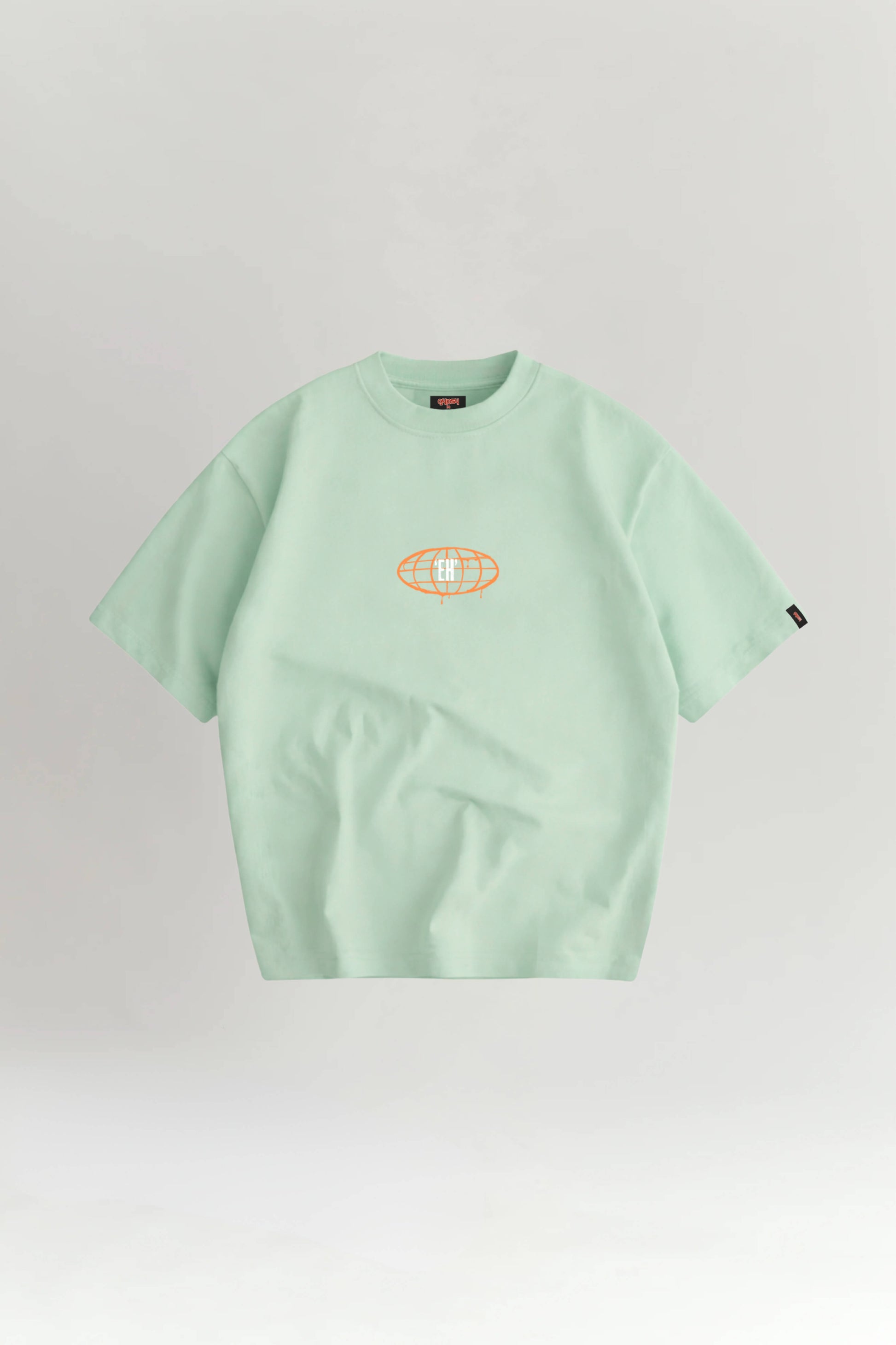 Light green t-shirt with a logo on a white background