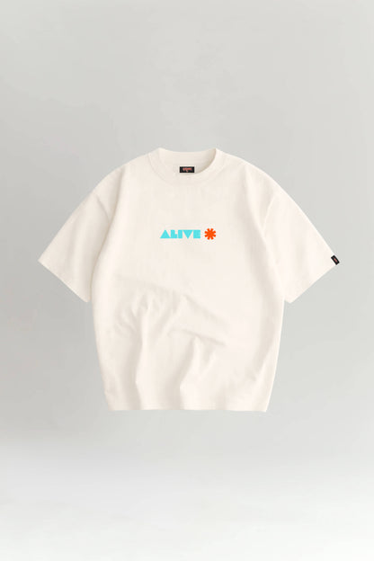 Off White t-shirt with colorful logo on a gray background